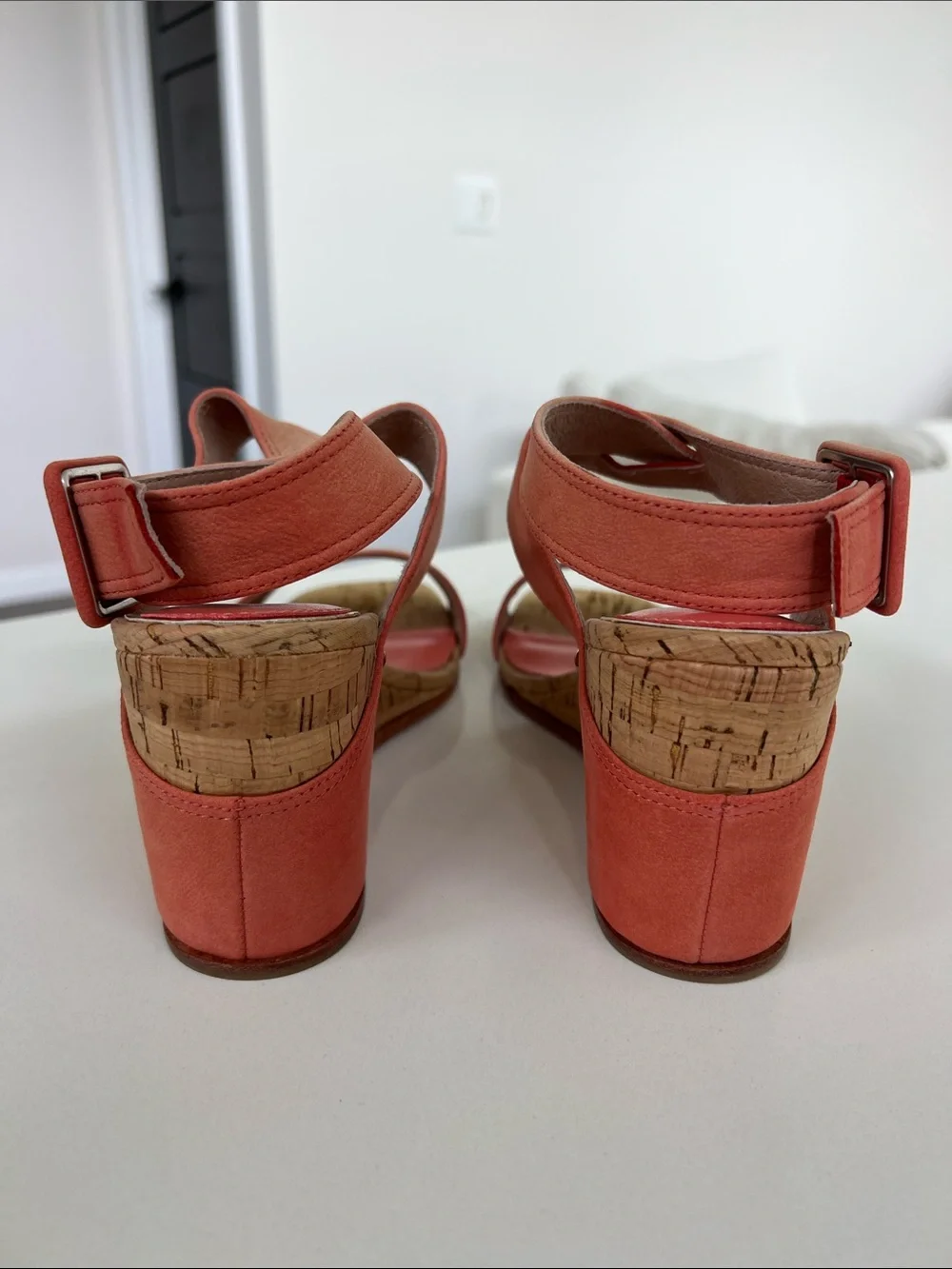 Donald Pliner bellville coral suede leather cork wedge open toe sandals heels 8